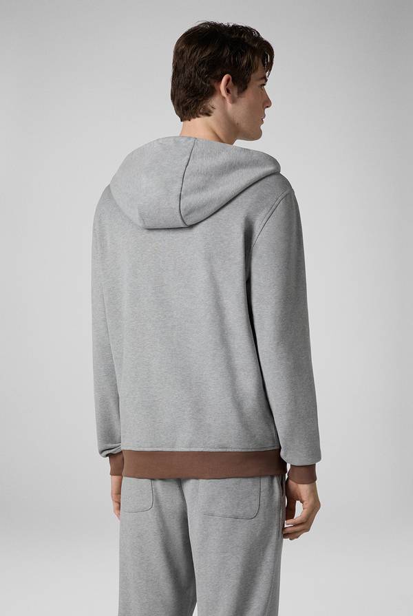 Pull Pal Zileri Felpa In Cotone Grigio Con Cappuccio E Finiture Marroni