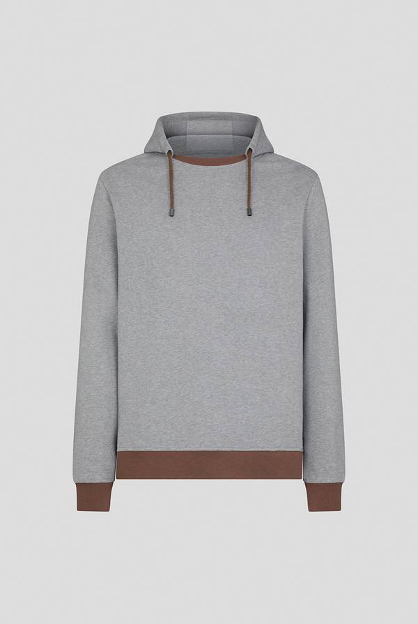 Pull Pal Zileri Felpa in cotone grigio con cappuccio e finiture marroni