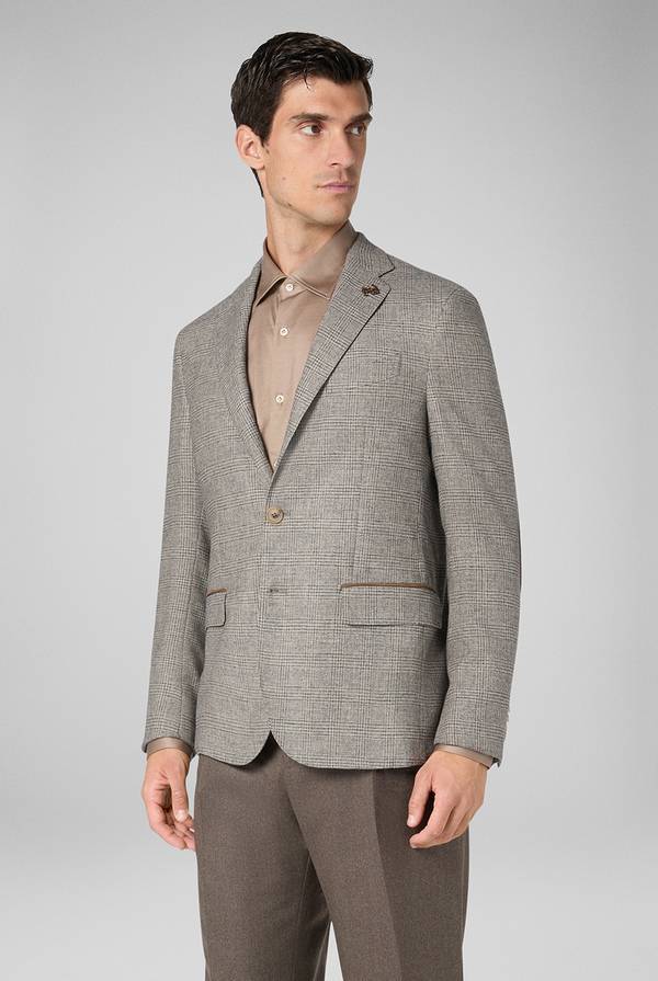 Pull Pal Zileri Giacca Brera In Lana E Viscosa Con Motivo Principe Di Galles E Dettagli In Camoscio