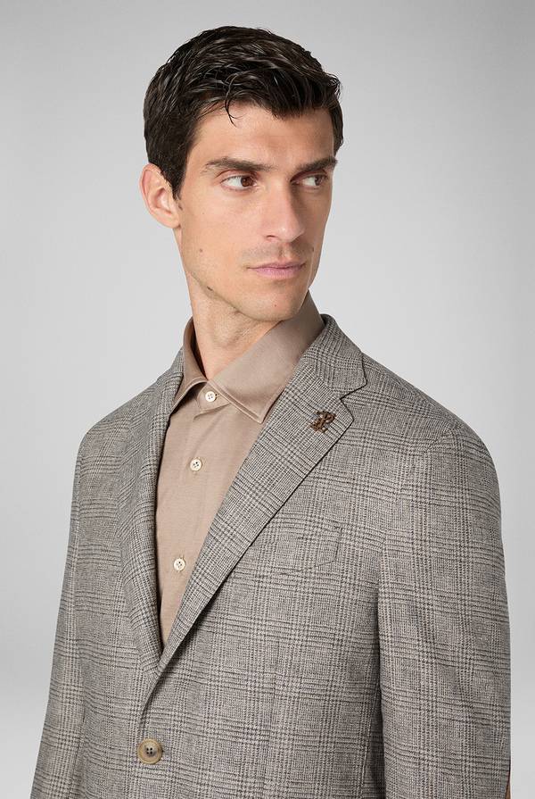 Pull Pal Zileri Giacca Brera In Lana E Viscosa Con Motivo Principe Di Galles E Dettagli In Camoscio