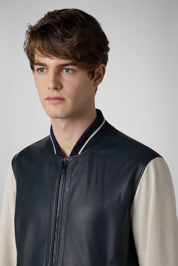 Pull Pal Zileri Varsity Jacket In Nappa Bicolore Blu E Panna