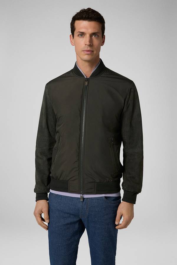 Pull Pal Zileri Varsity Jacket In Nylon Con Maniche In Suede