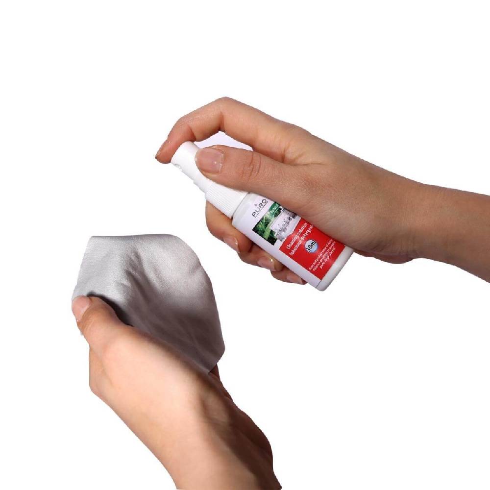 Puro Kit Pulizia Schermi Spray 30ml, Panno Microfibra E 10 Salviette Umidificate