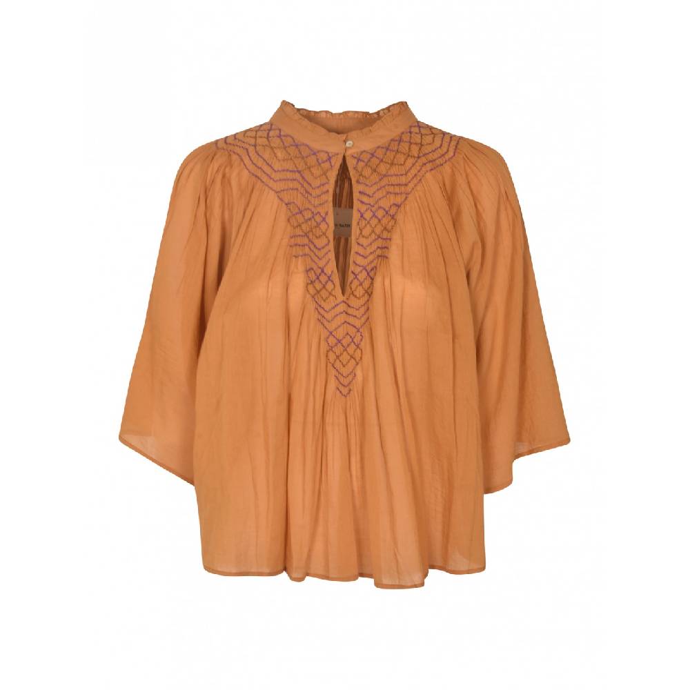 ANTIK BATIK Blusa ampia collo aperto in cotone ricamato