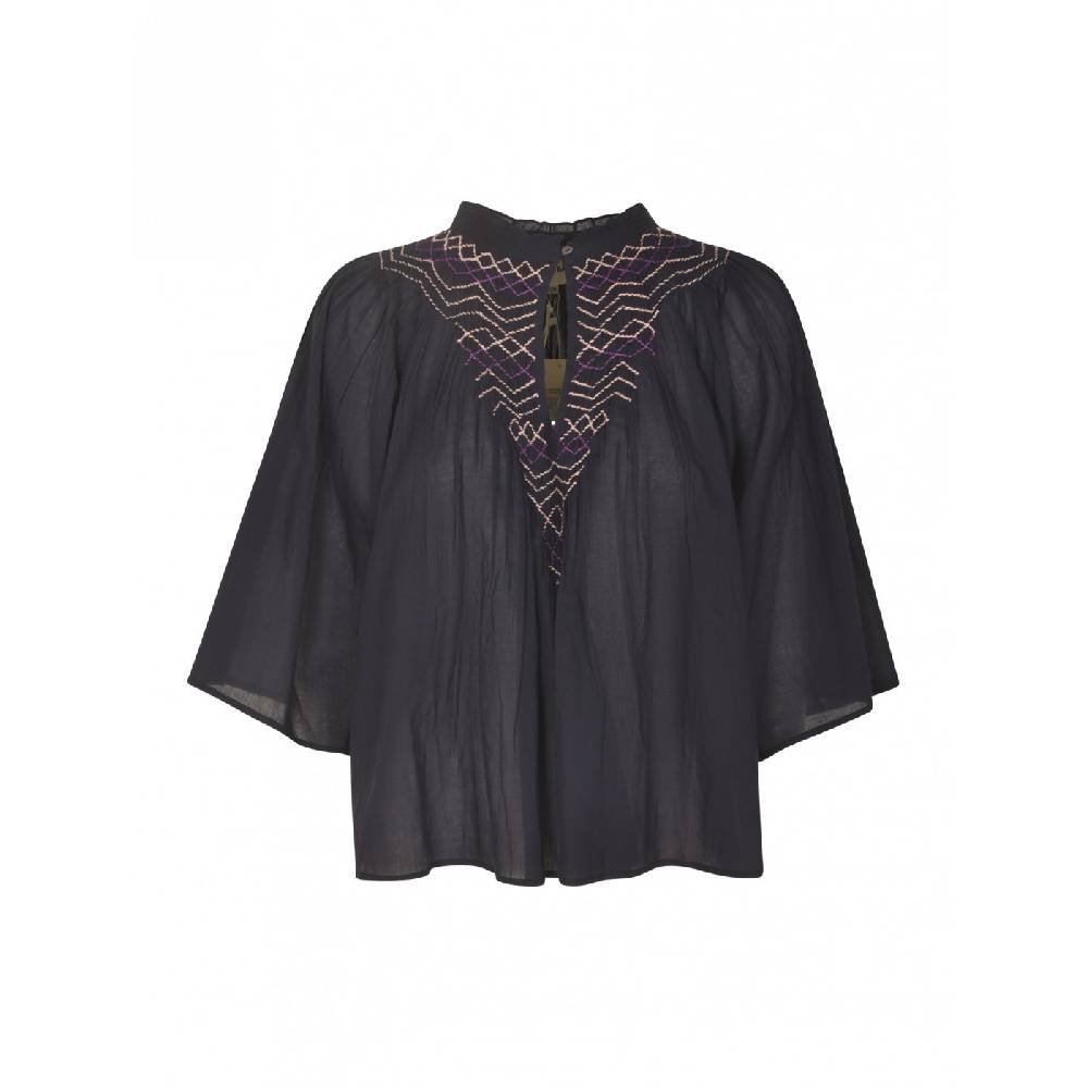ANTIK BATIK Blusa in voile di cotone ricamata a mano Ayo
