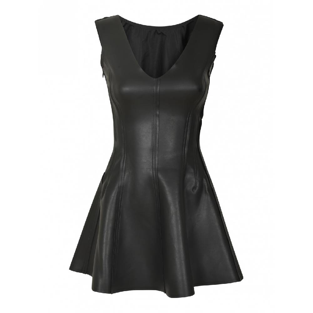 NORMA KAMALI Abito spalla larga ecopelle