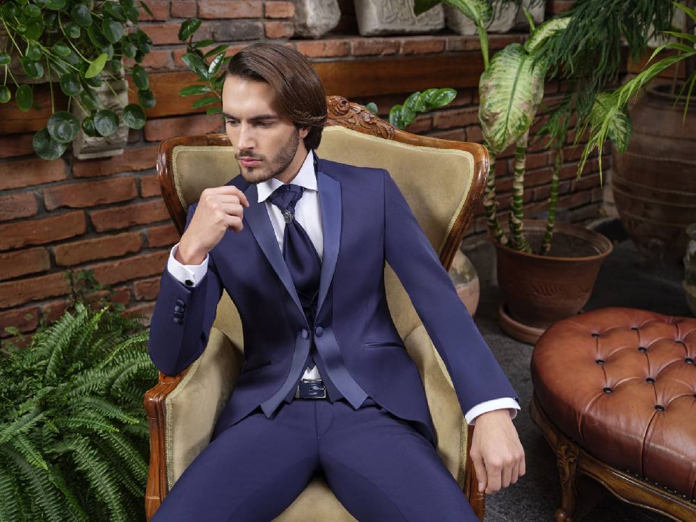 Baggi Abito alla coreana da sposo blu marine baggi cerimonia