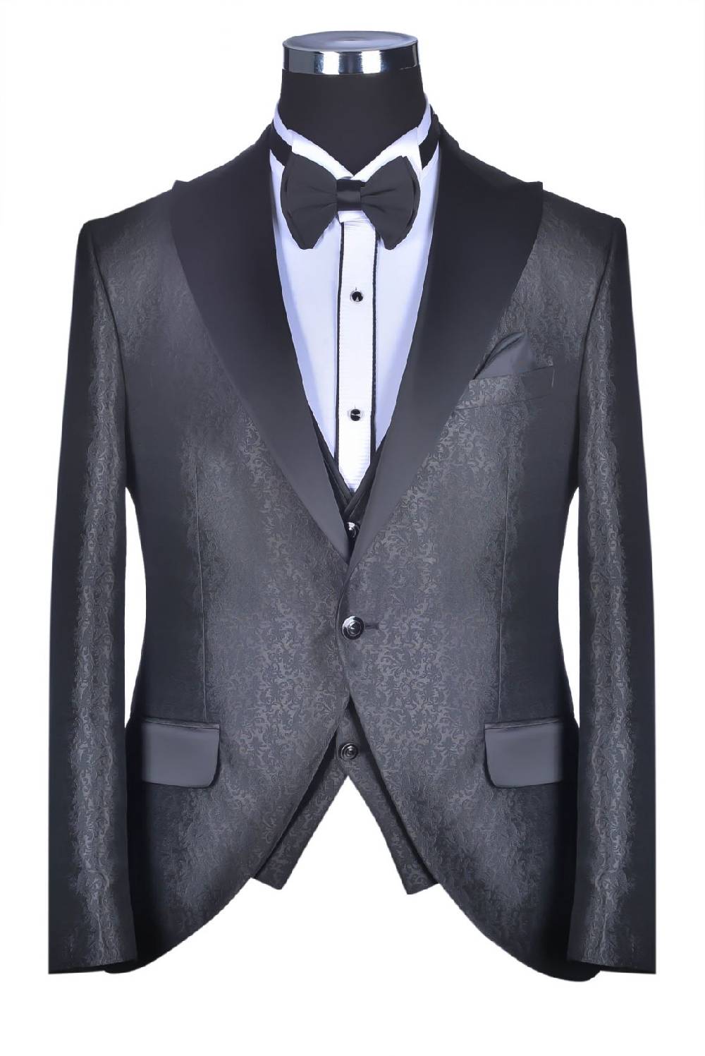 Baggi Abito Baggi Nero Damascato Con Petto A Lancia