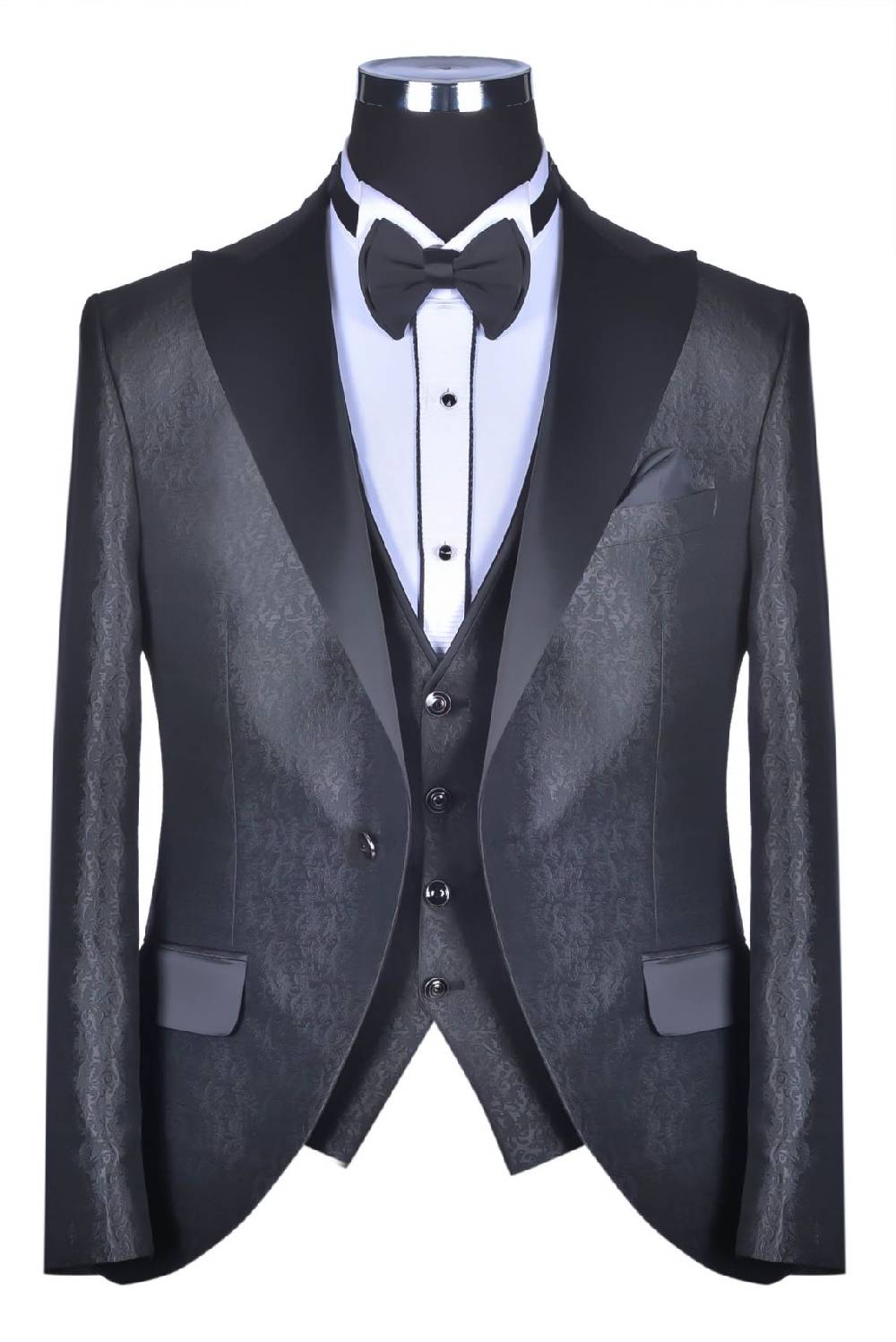 Baggi Abito Baggi Nero Damascato Con Petto A Lancia