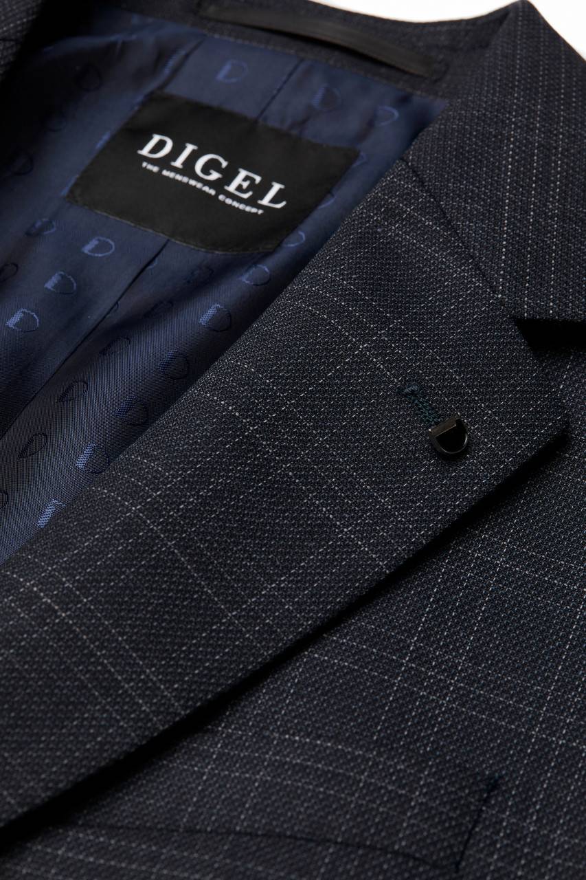 Digel Abito Blu A Quadri Digel Drop Quattro Corto Lana Stretch Comfort