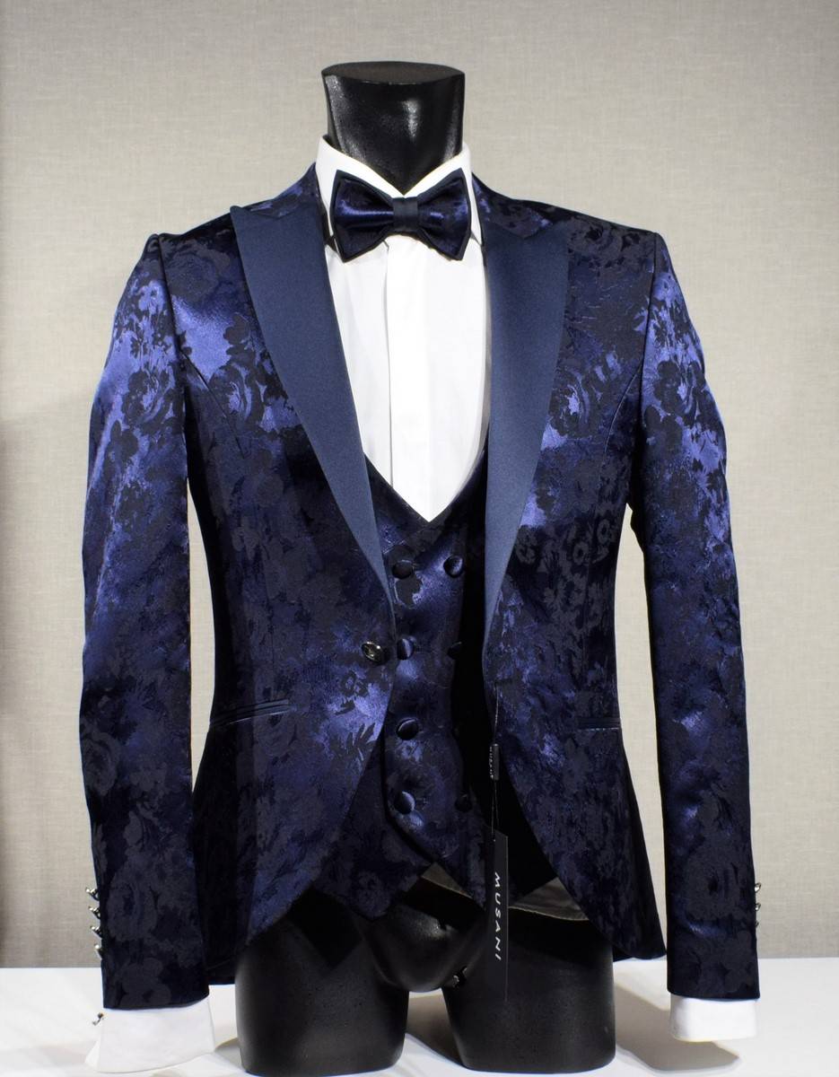 Musani Milano Cerimonia Abito Blu Damascato Musani Cerimonia Sposo Slim Fit