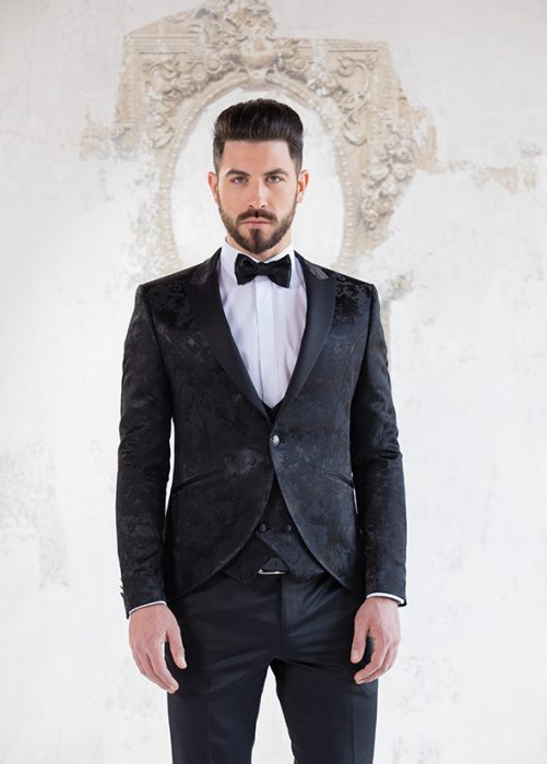 Musani Milano Cerimonia Abito blu damascato musani cerimonia sposo slim fit