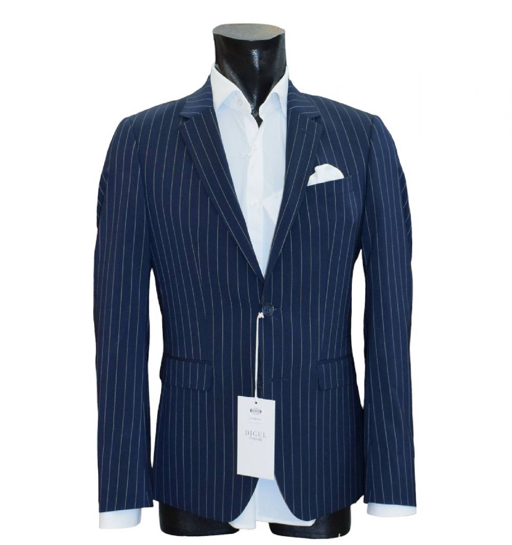 Digel Move Abito Blu Gessato Digel In Lana Marzotto Extra Slim Fit