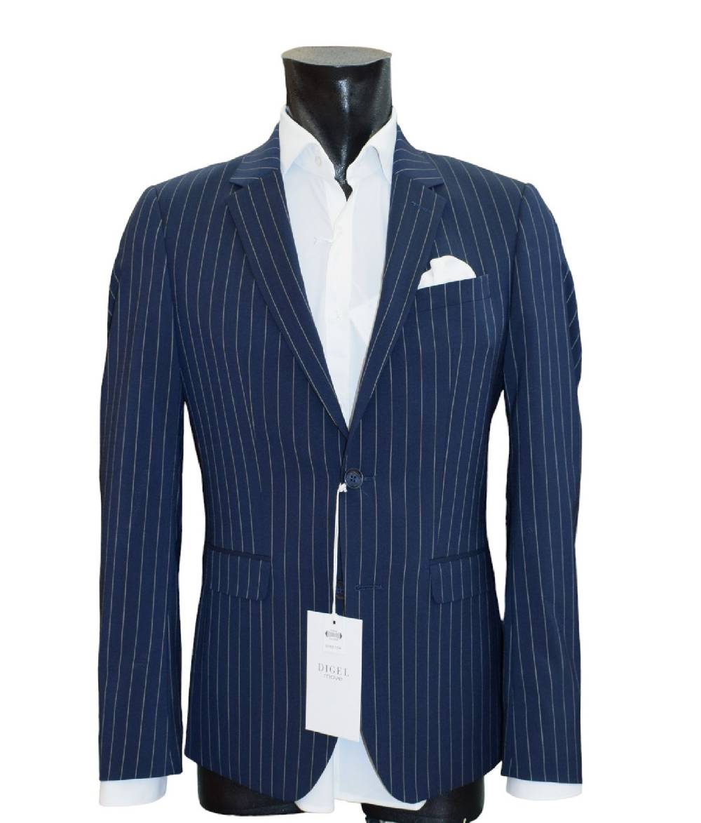 Digel Move Abito Blu Gessato Digel In Lana Marzotto Extra Slim Fit