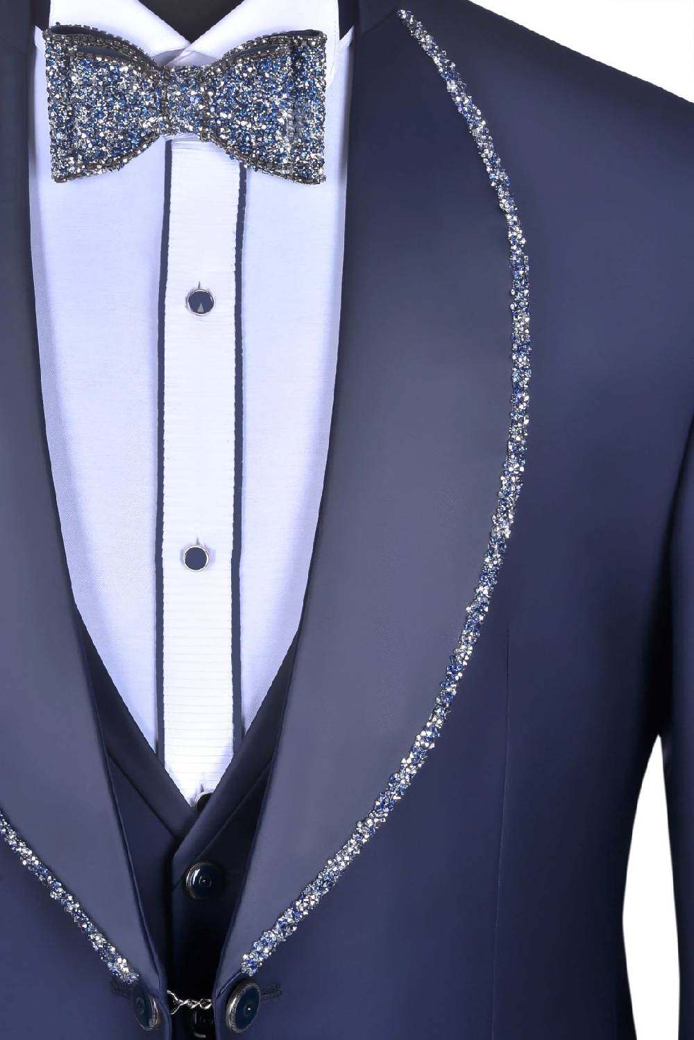 Baggi Abito Blu Marine Baggi Slim Fit Con Gilet E Papillon Coordinato