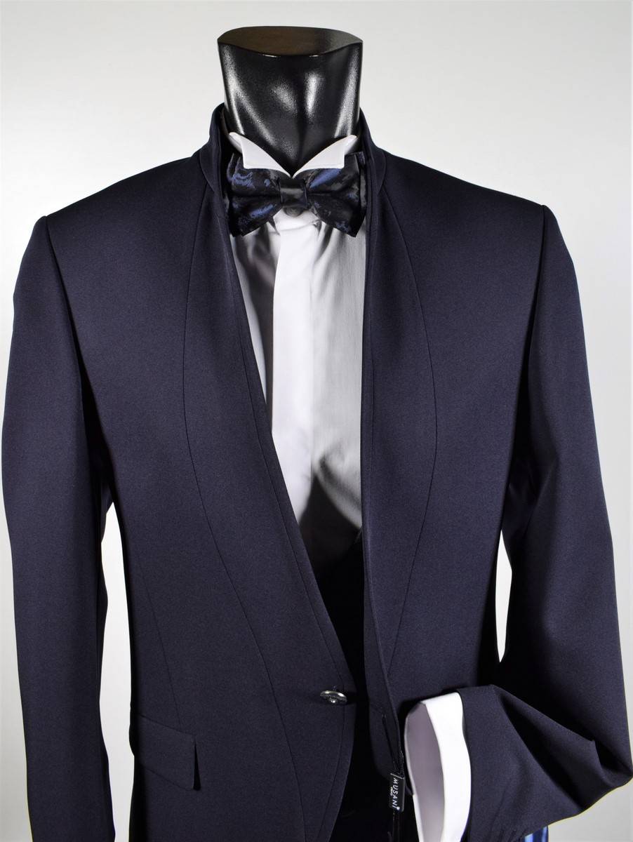 Musani Milano Cerimonia Abito Blu Musani Cerimonia Slim Fit Con Panciotto E Cravatta