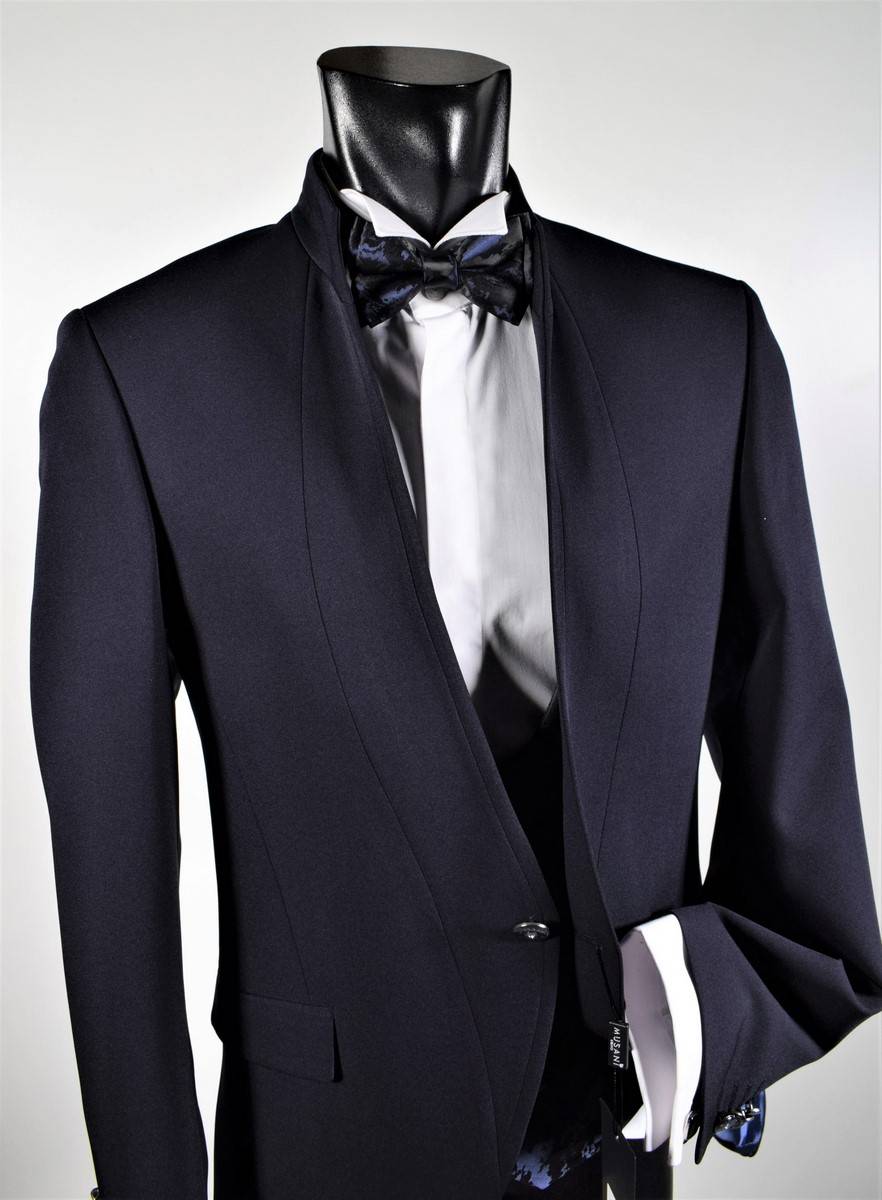 Musani Milano Cerimonia Abito Blu Musani Cerimonia Slim Fit Con Panciotto E Cravatta