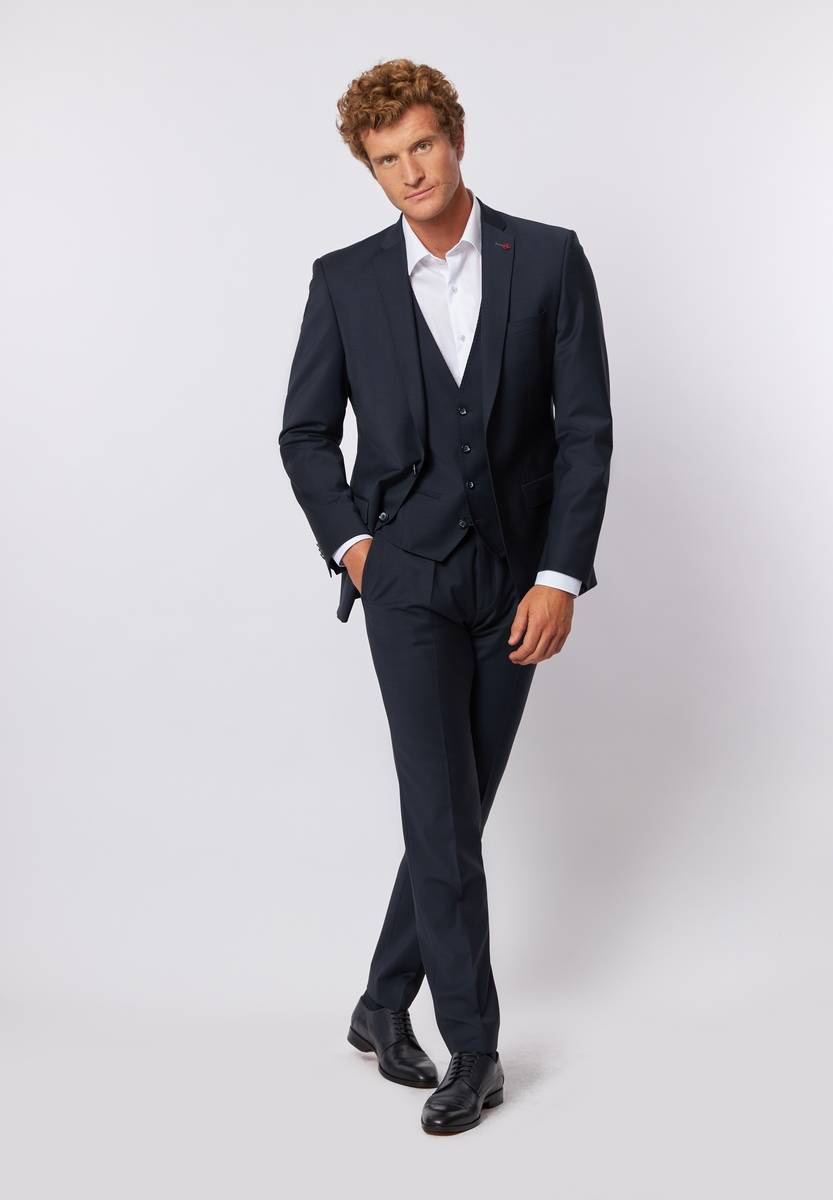 Roy Robson Abito Blu Scuro Slim Fit Con Gilet Roy Robson In Lana Stretch