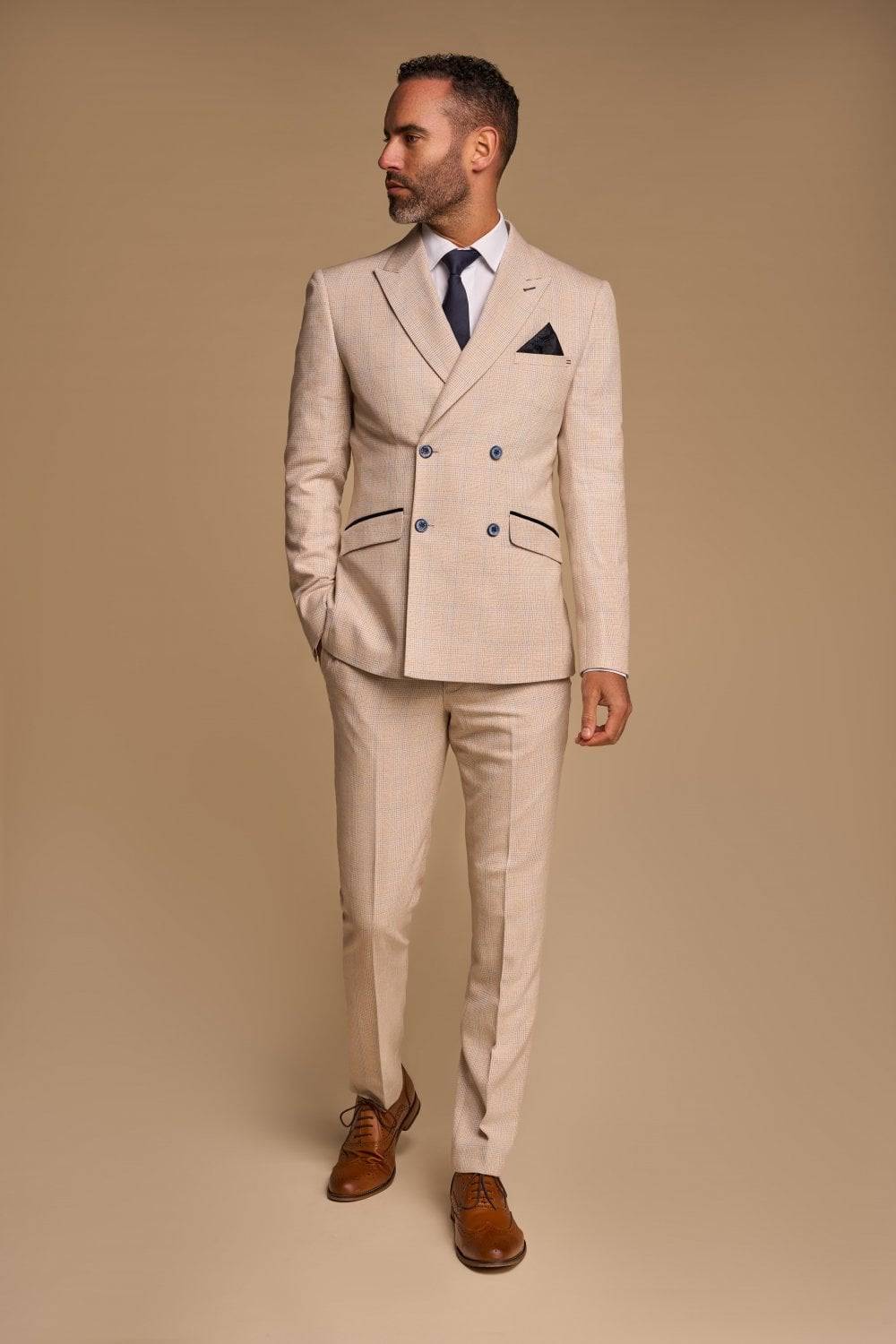 House Of Cavani Abito Cavani Doppiopetto Beige A Quadri Slim Fit