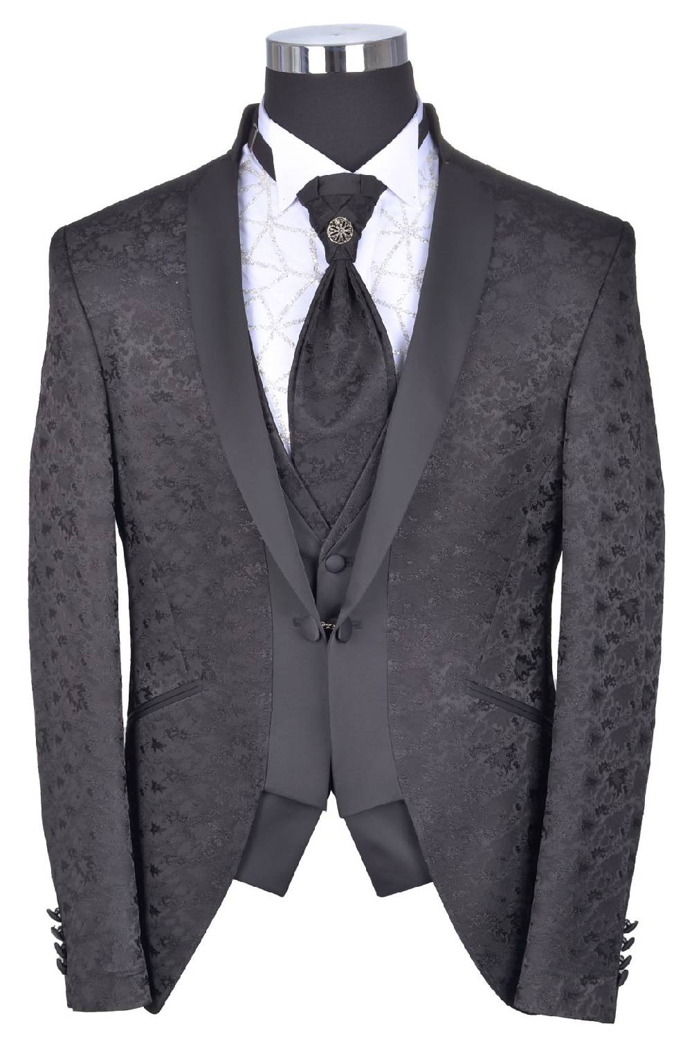 Baggi Abito Da Sposo Baggi Cerimonia Slim Fit Damascato