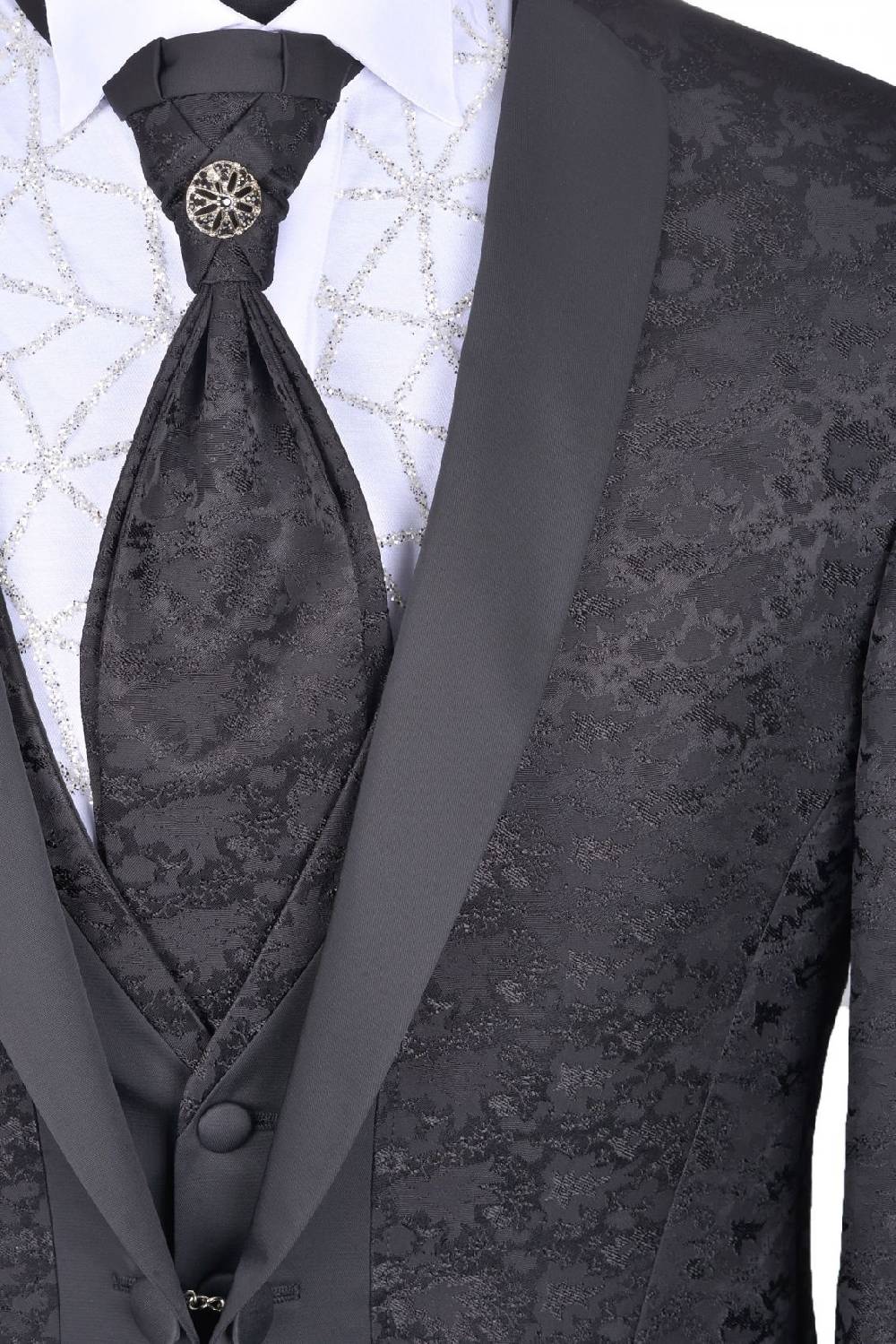 Baggi Abito Da Sposo Baggi Cerimonia Slim Fit Damascato