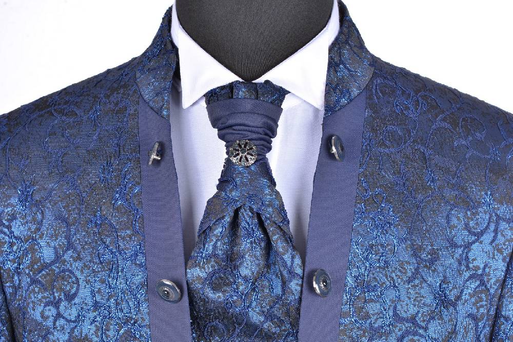 Baggi Abito Da Sposo Baggi Damascato Blu Marine Slim Fit