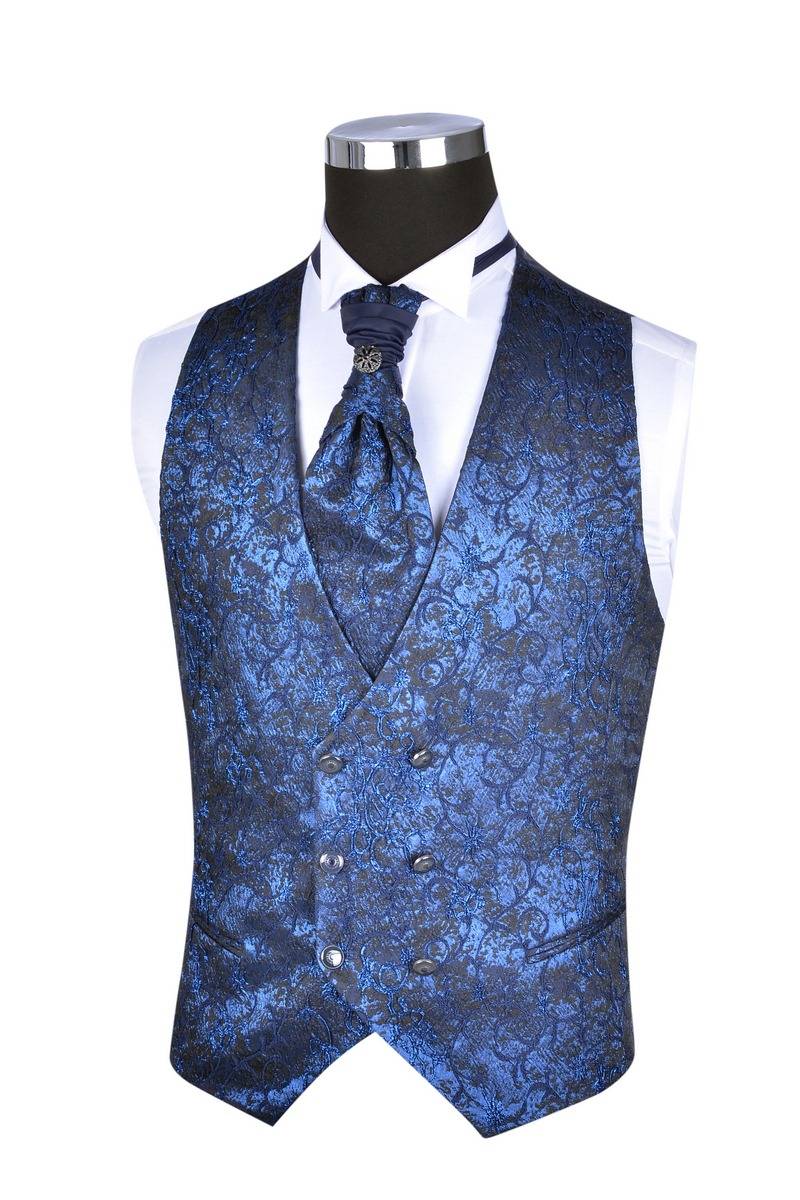 Baggi Abito Da Sposo Baggi Damascato Blu Marine Slim Fit