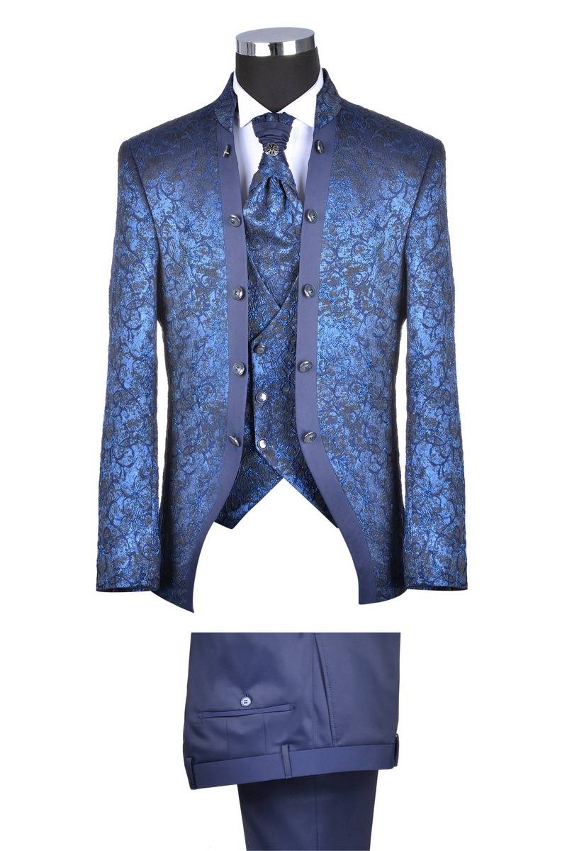 Baggi Abito da sposo baggi damascato blu marine slim fit