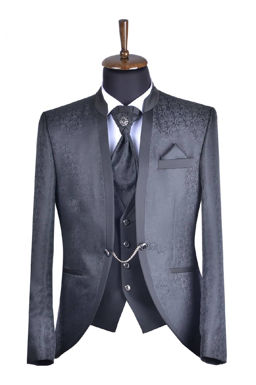 Baggi Abito Da Sposo Baggi Modello Alla Coreana Damascato Slim Fit