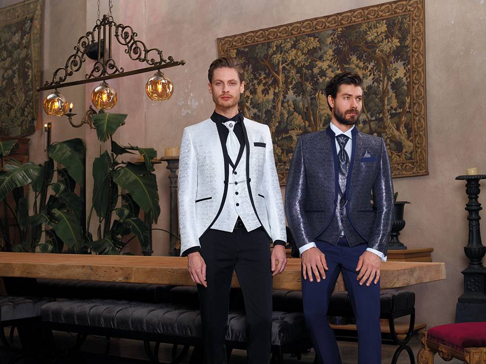 Baggi Abito Da Sposo Baggi Modello Coreano Damascato Slim Fit