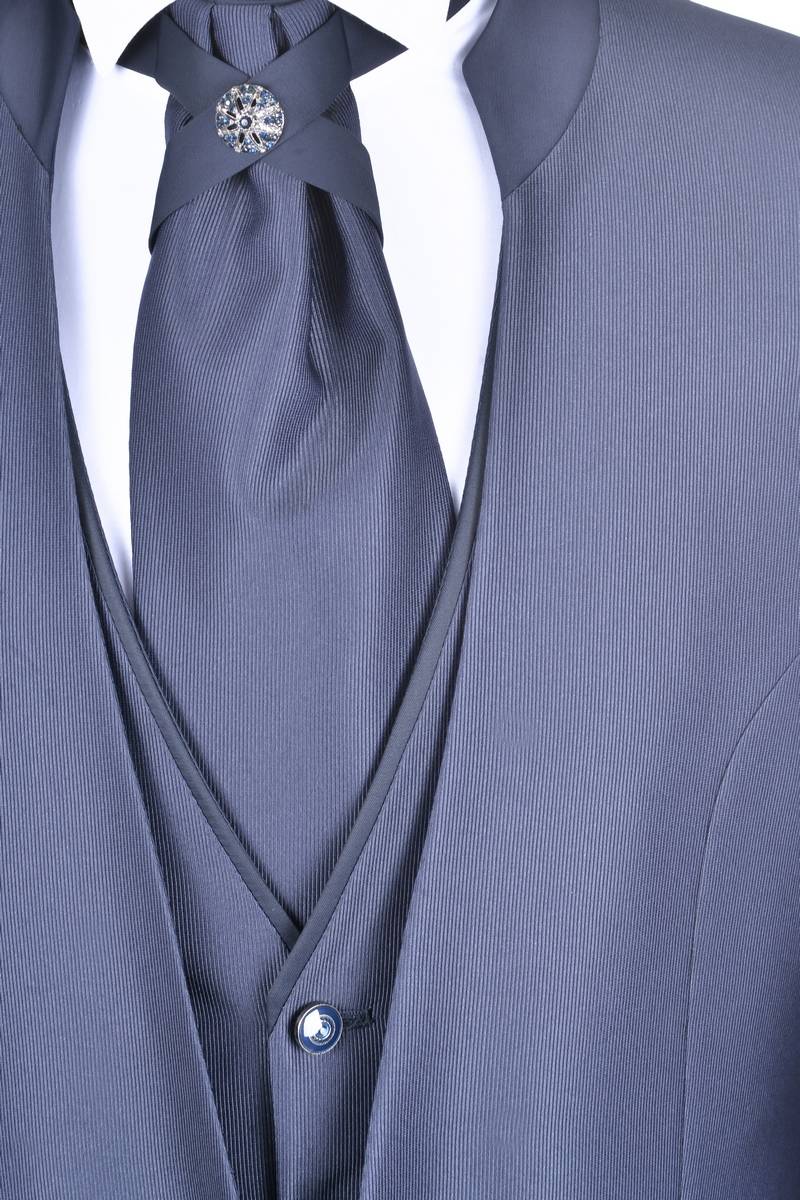 Baggi Abito Da Sposo Blu Alla Coreana Baggi Slim Fit