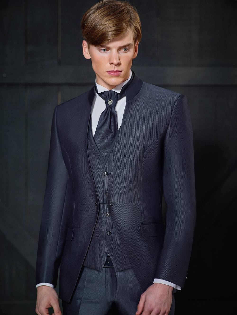 Baggi Abito da sposo blu alla coreana baggi slim fit