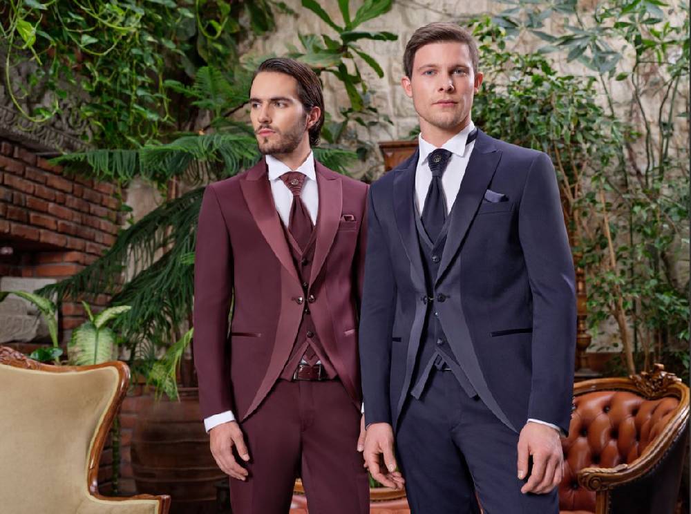 Baggi Abito da sposo blu slim fit baggi con petto a lancia