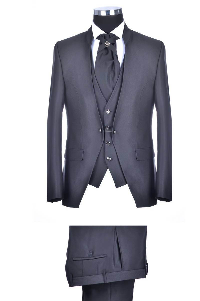 Baggi Abito Da Sposo Nero Alla Coreana Baggi Slim Fit