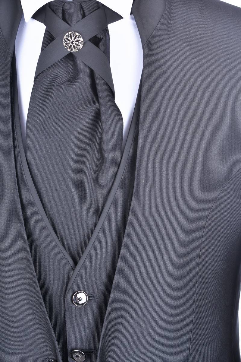 Baggi Abito Da Sposo Nero Alla Coreana Baggi Slim Fit