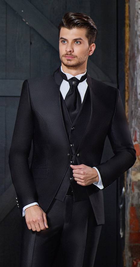 Baggi Abito da sposo nero alla coreana baggi slim fit