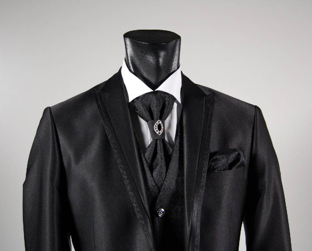 Musani Milano Cerimonia Abito Da Sposo Nero Slim Fit Completo Di Gilet Cravatta E Camicia Musani Milano