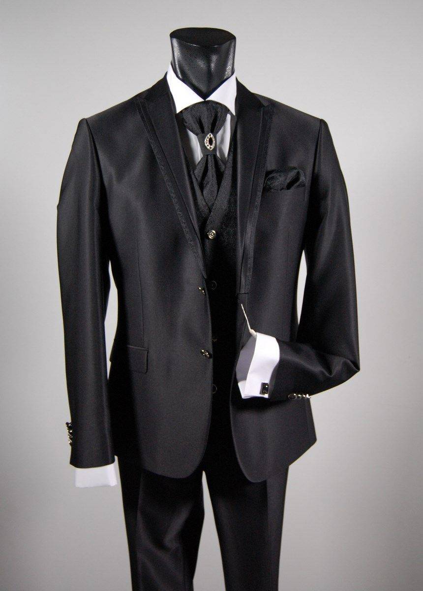Musani Milano Cerimonia Abito Da Sposo Nero Slim Fit Completo Di Gilet Cravatta E Camicia Musani Milano