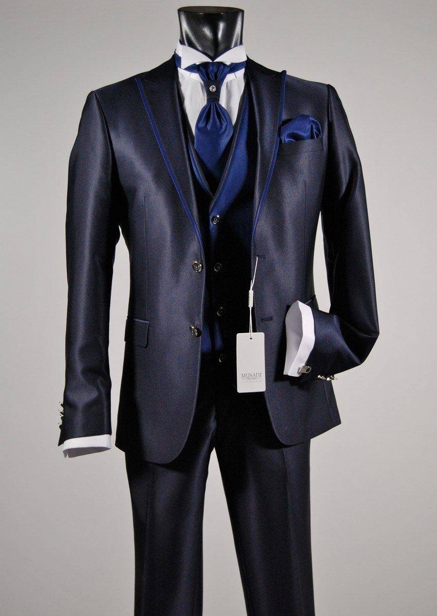 Musani Milano Cerimonia Abito Da Sposo Slim Fit Musani Cerimonia In Colore Blu E Nero