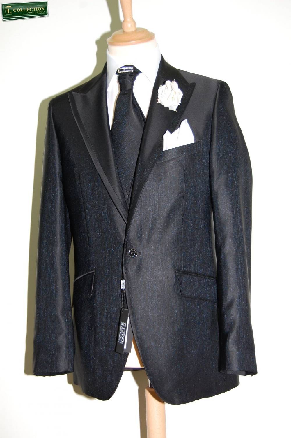 Luciano Soprani Cerimonia Abito Elegante Luciano Soprani Nero Completo Di Panciotto Cravatta Coordinato