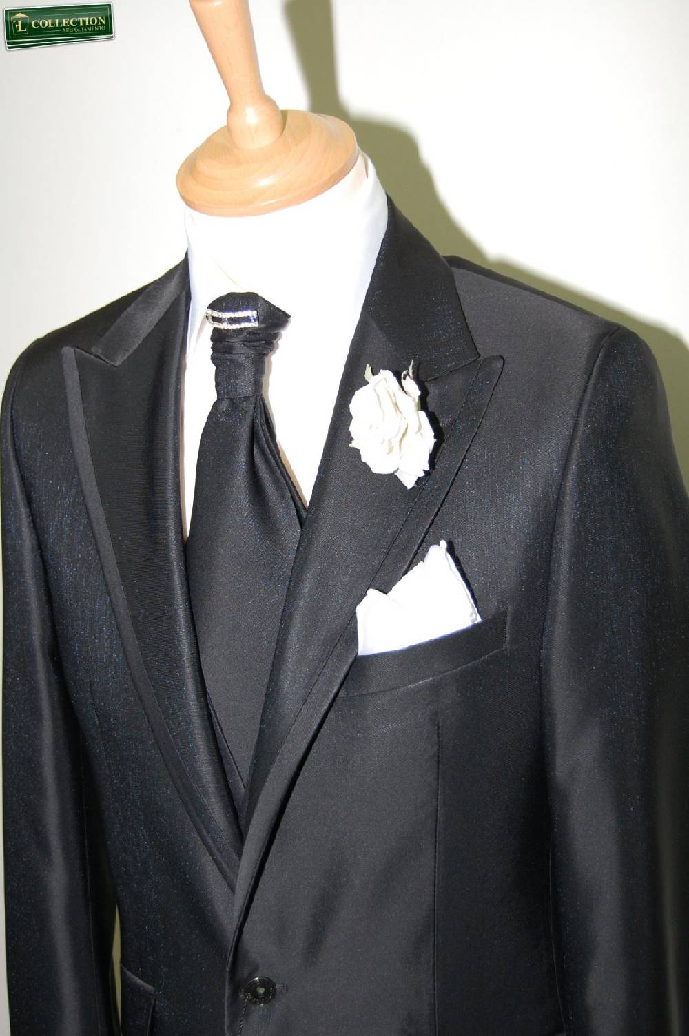 Luciano Soprani Cerimonia Abito Elegante Luciano Soprani Nero Completo Di Panciotto Cravatta Coordinato