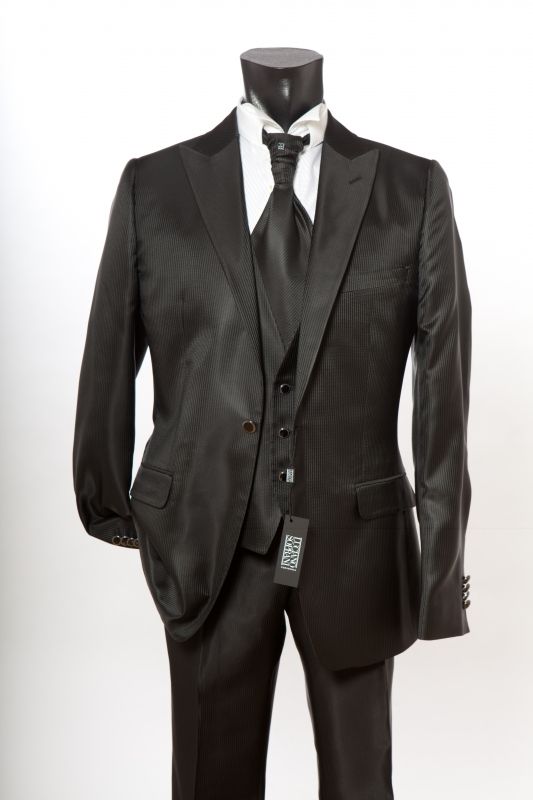 Luciano Soprani Cerimonia Abito Grigio Lucido Luciano Soprani Cerimonia Slim Fit Con Panciotto