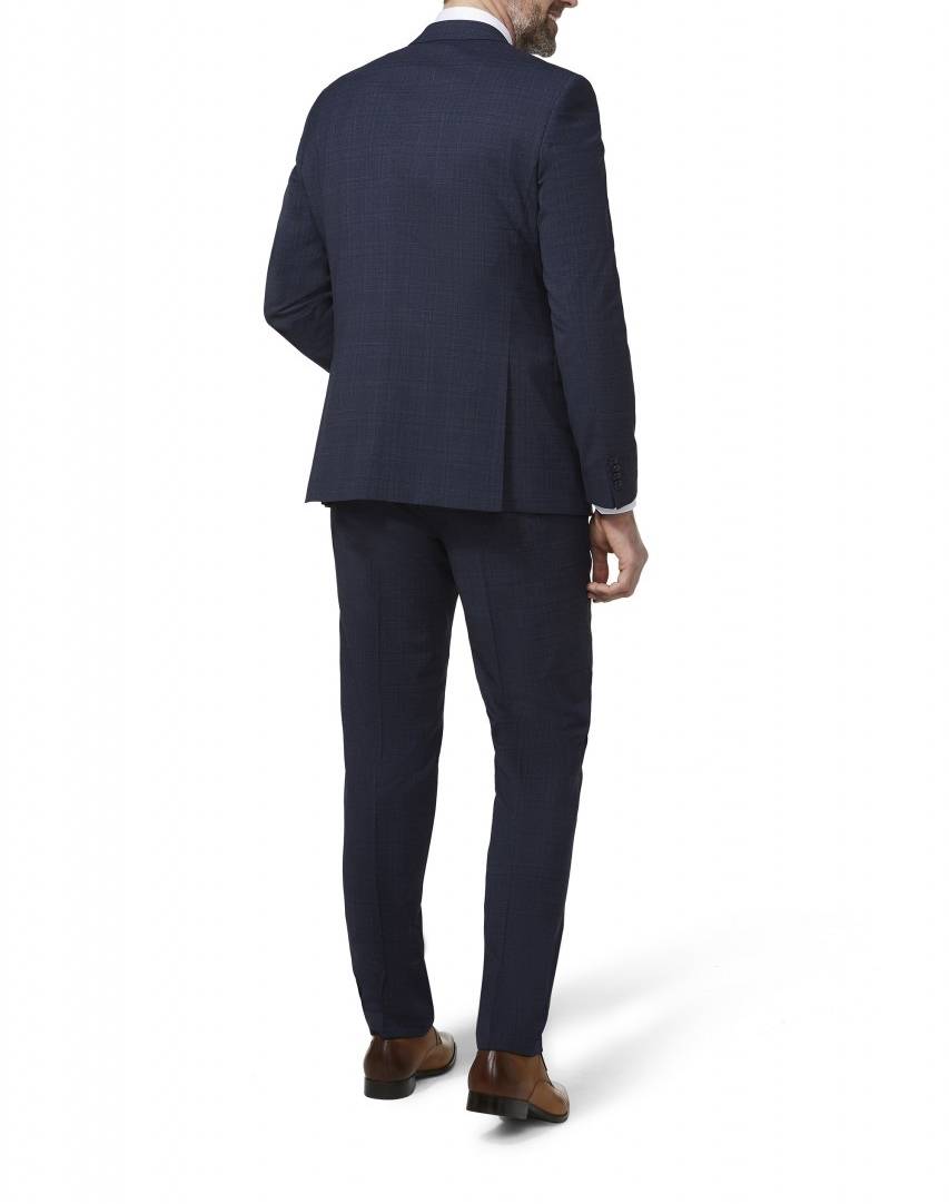 Digel Abito In Lana Stretch Digel Blu Fantasia Principe Di Galles Drop Quattro Corto