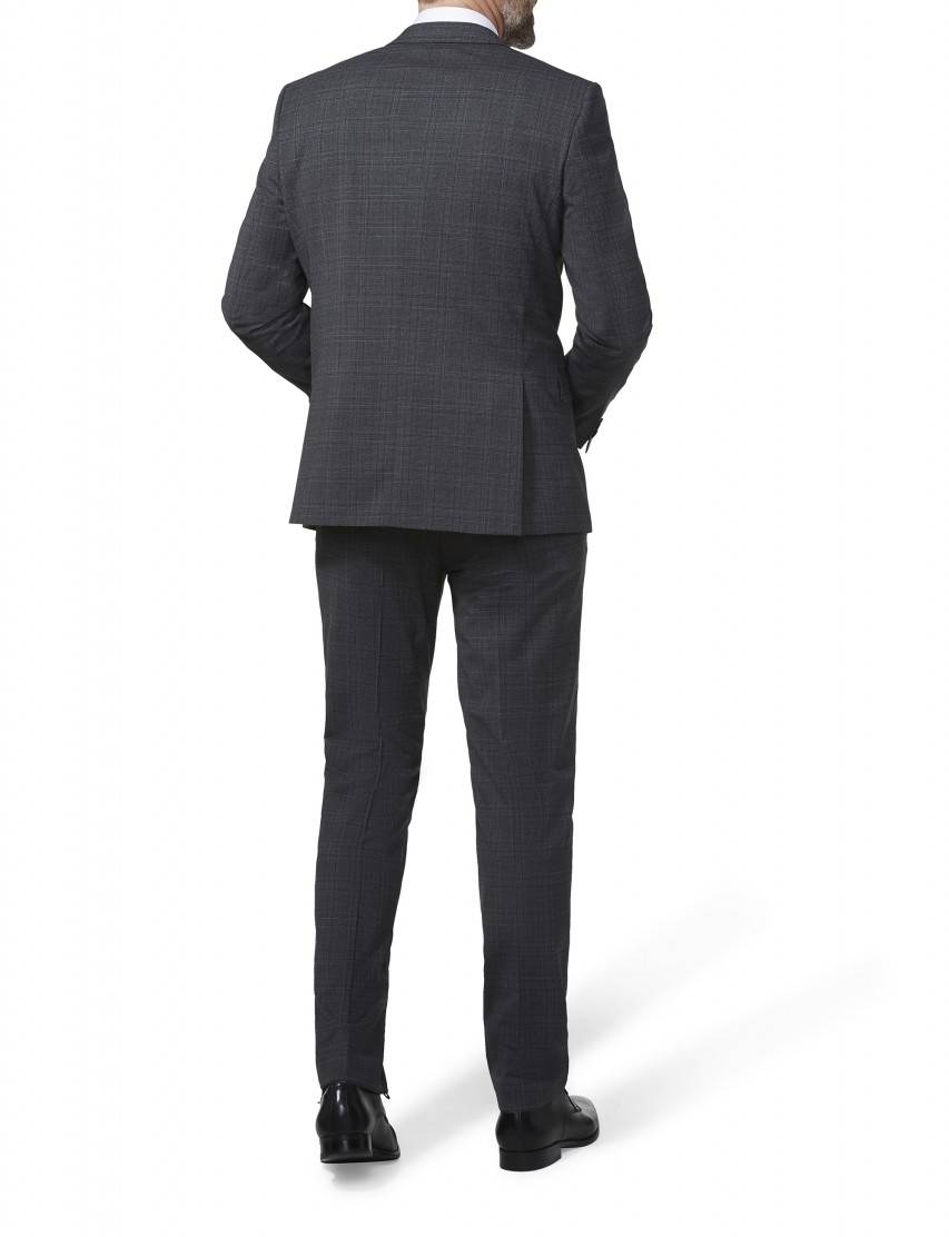 Digel Abito In Lana Stretch Digel Grigio Fantasia Principe Di Galles Drop Quattro Corto