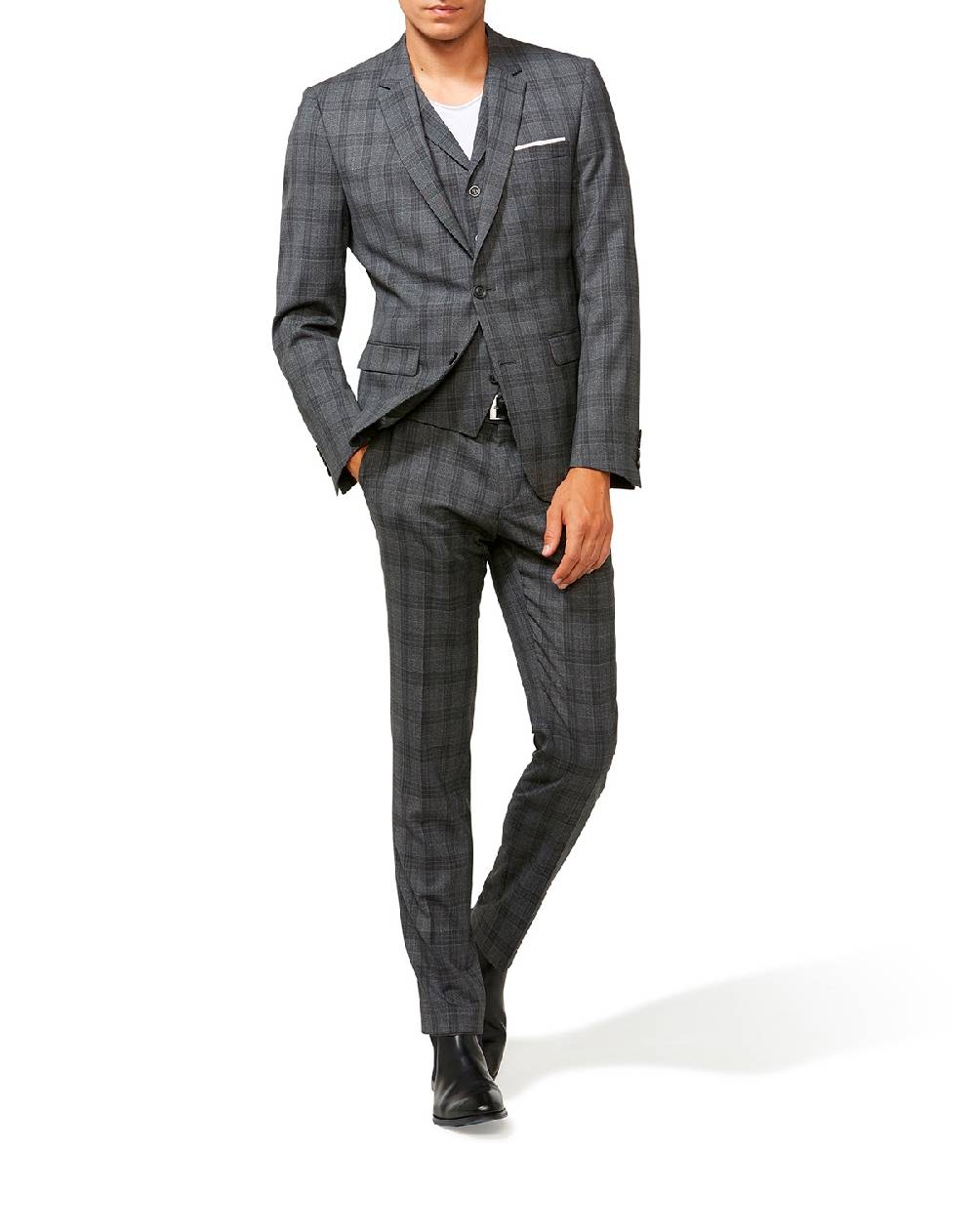 Digel Abito Moda Slim Fit Digel Grigio A Quadri Con Panciotto