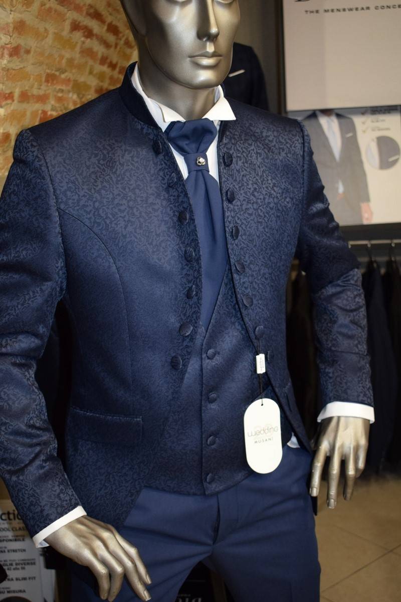 Musani Milano Cerimonia Abito Musani Blu Damascato Slim Fit