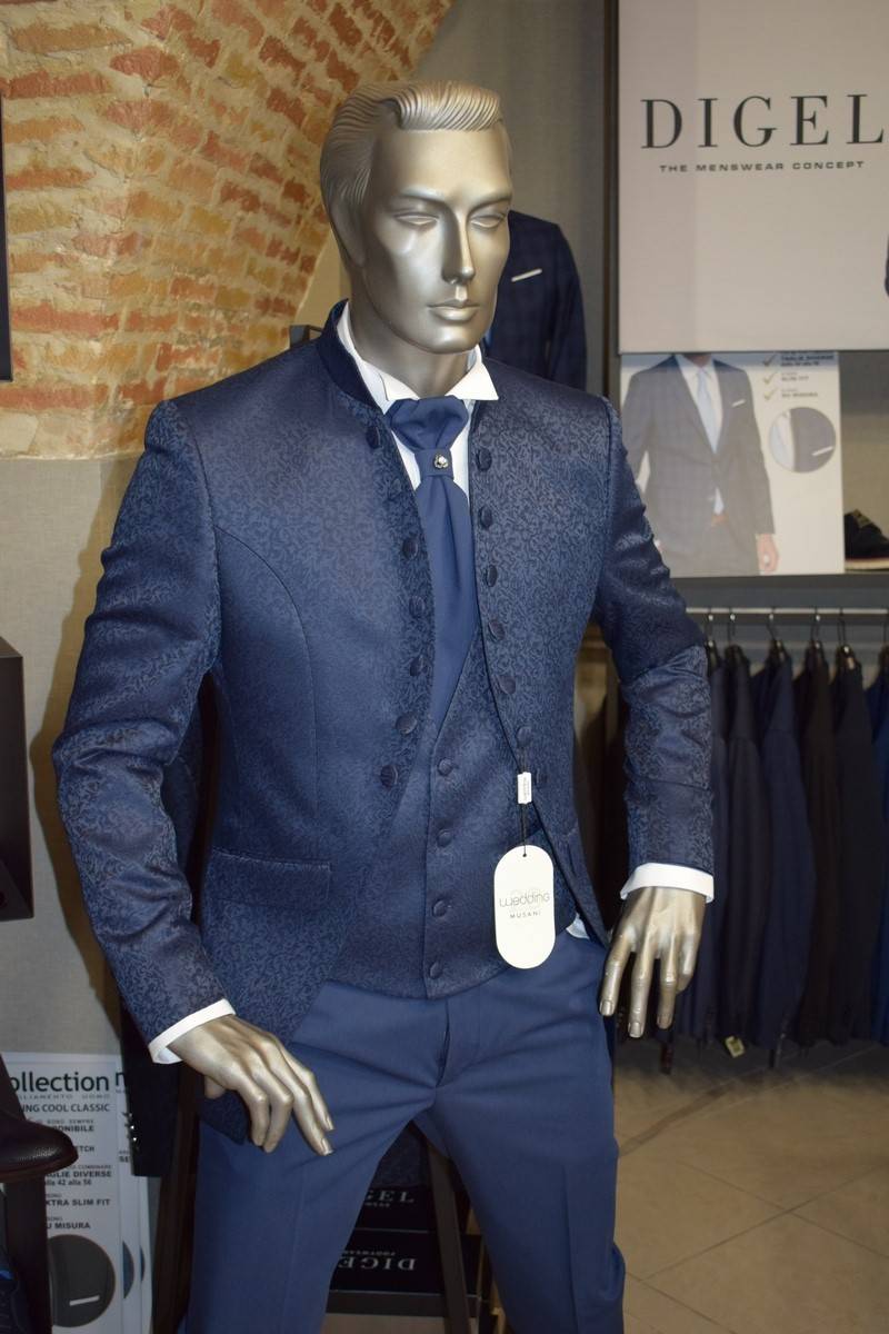 Musani Milano Cerimonia Abito Musani Blu Damascato Slim Fit