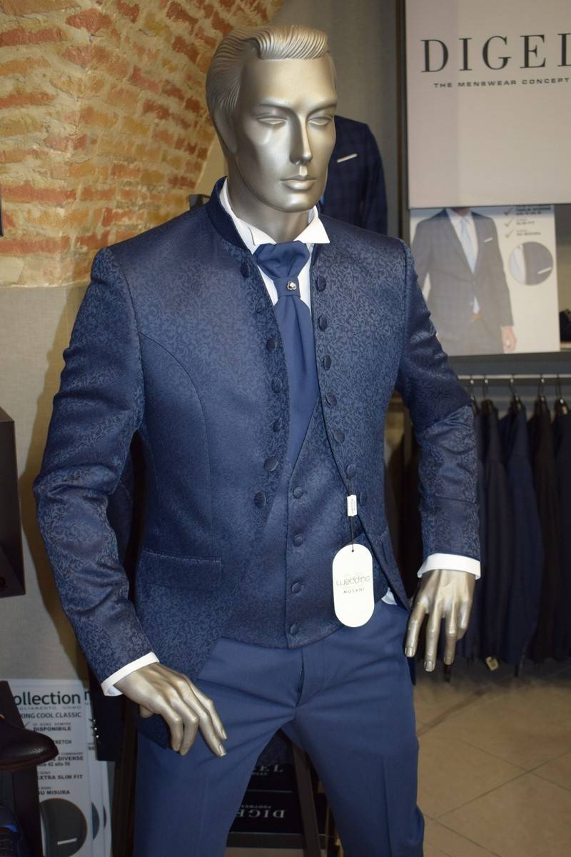 Musani Milano Cerimonia Abito musani blu damascato slim fit