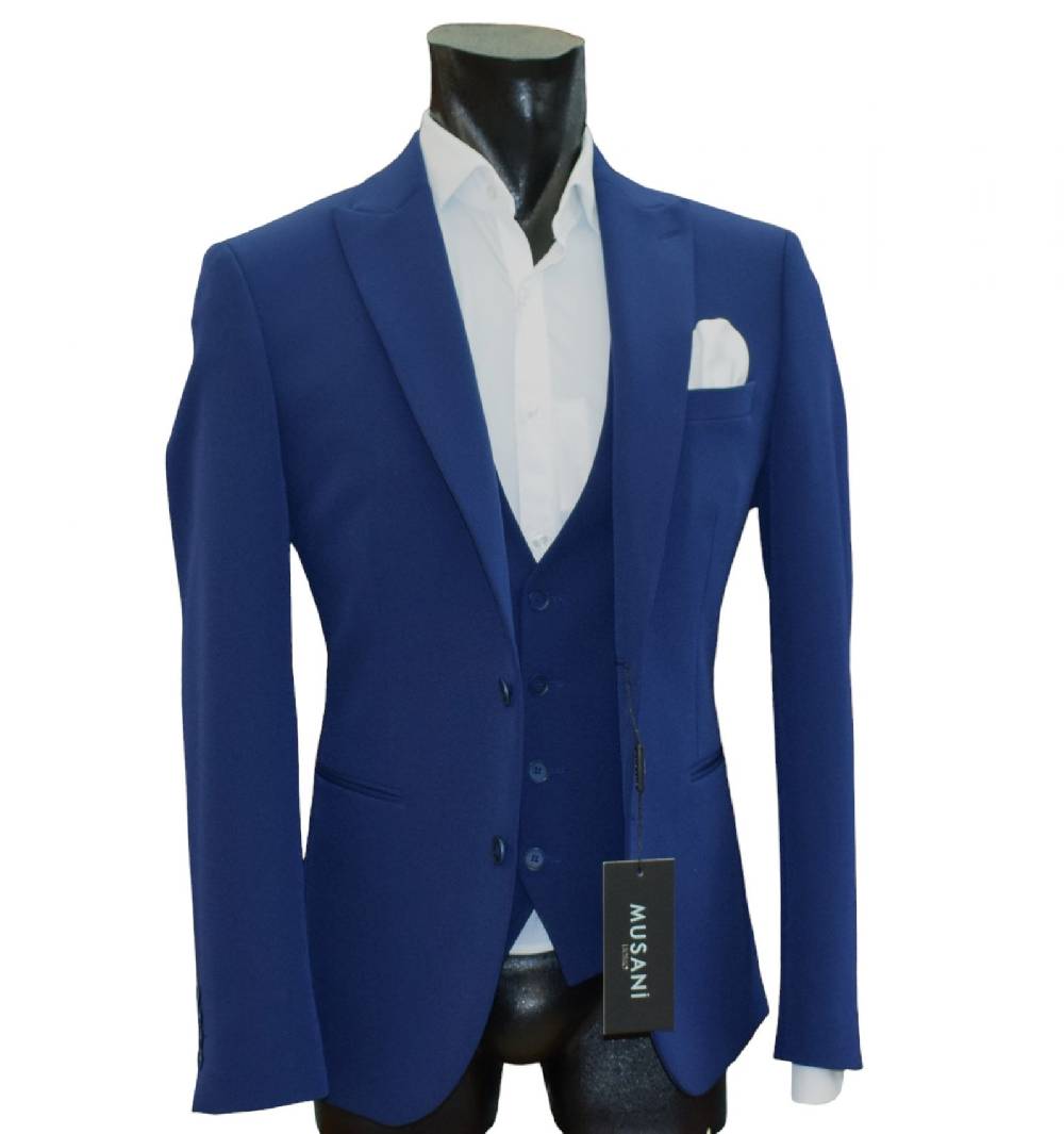 Musani Milano Cerimonia Abito Musani Bluette Con Gilet Slim Fit