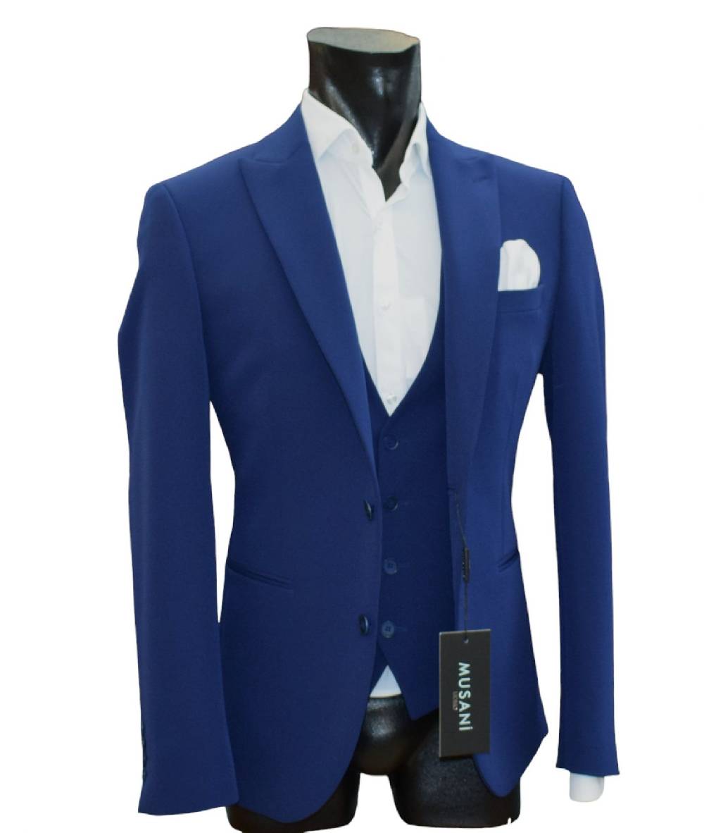 Musani Milano Cerimonia Abito Musani Bluette Con Gilet Slim Fit